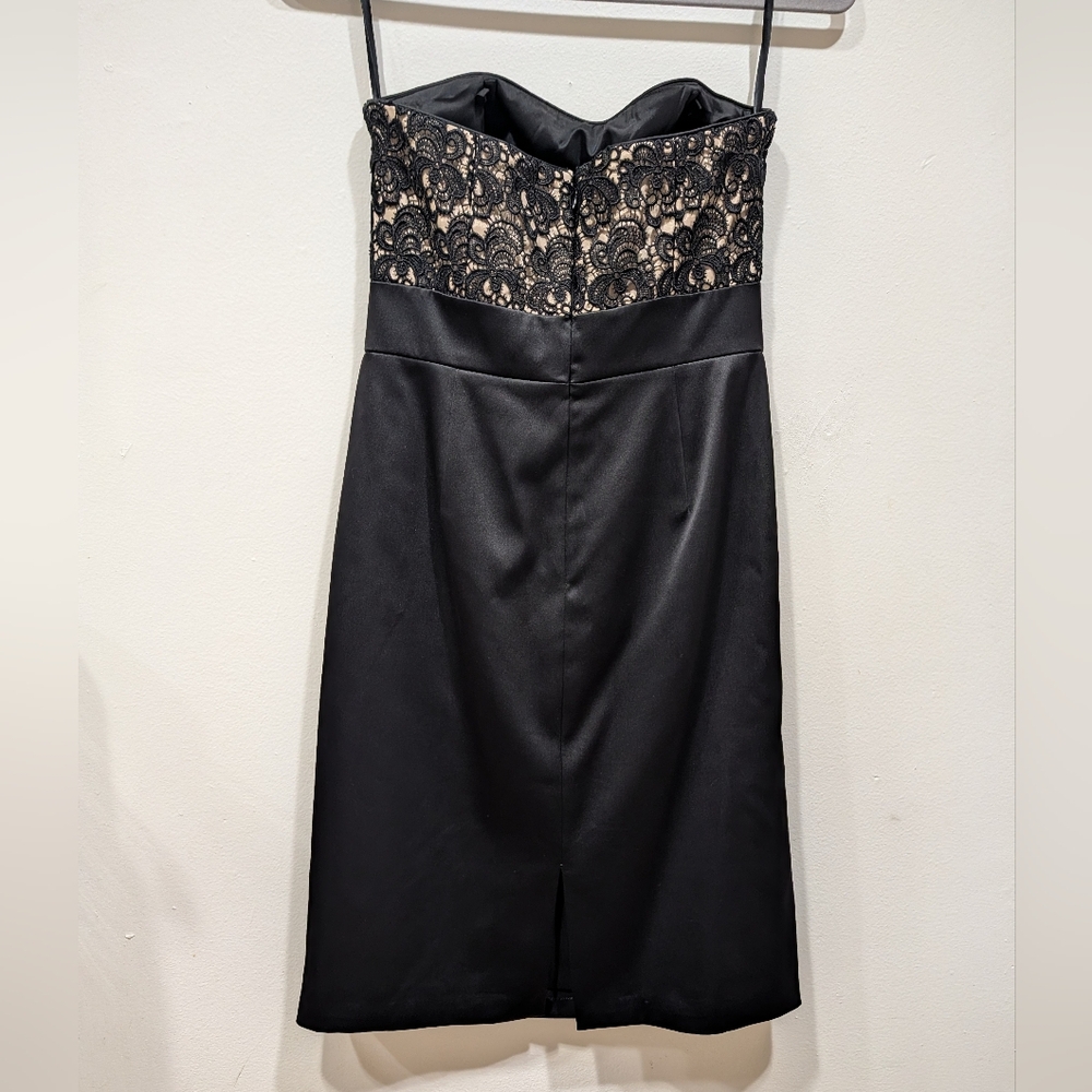 White House Black Market Strapless Lace Bodice Satin Tulip Dress Black 0 - Picture 3 of 7